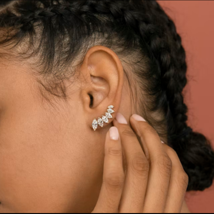 Marquise Diamond Vine Ear Climber Earrings in 18K Yellow Gold