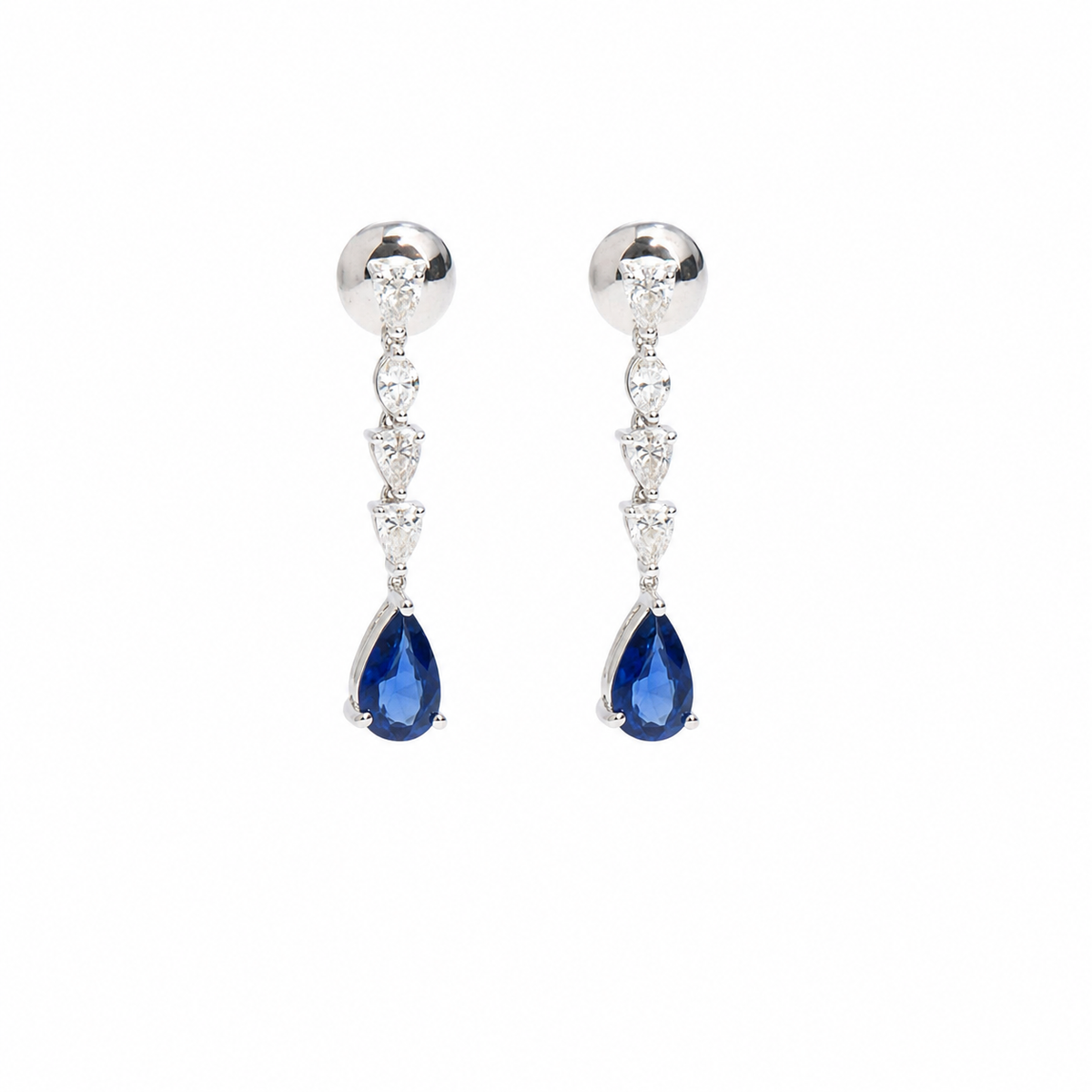 Blue Sapphire 18K Natural Diamond White Drop Earrings