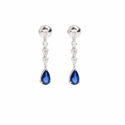 Blue Sapphire 18K Natural Diamond White Drop Earrings