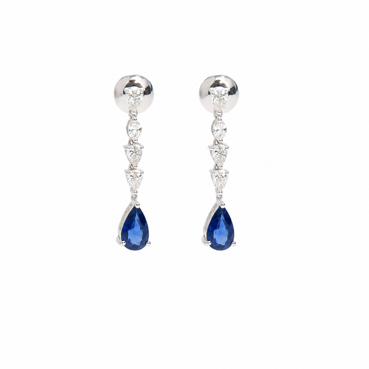 Blue Sapphire 18K Natural Diamond White Drop Earrings