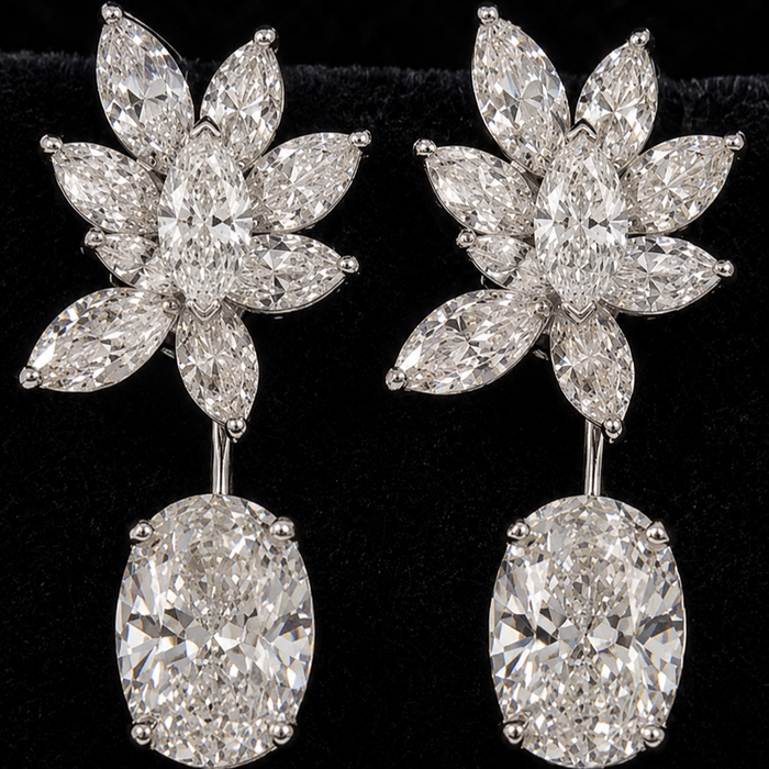 Floral Marquise & Cushion Cut Lab Diamond Drop Earrings