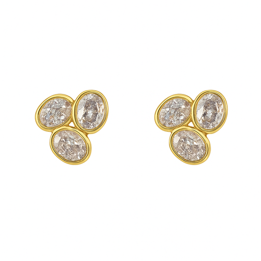 Triple Oval Cluster Stud Earrings in 18K Yellow Gold