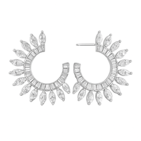 Sunburst Baguette Marquise Diamond Earrings in 14K White Gold