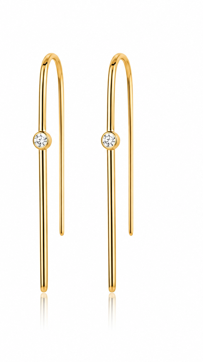 Bezel Diamond Threader Earrings in 14K Yellow Gold