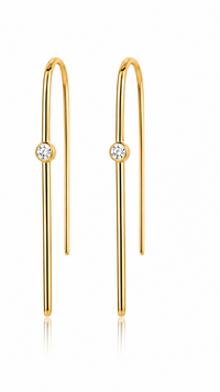 Bezel Diamond Threader Earrings in 14K Yellow Gold