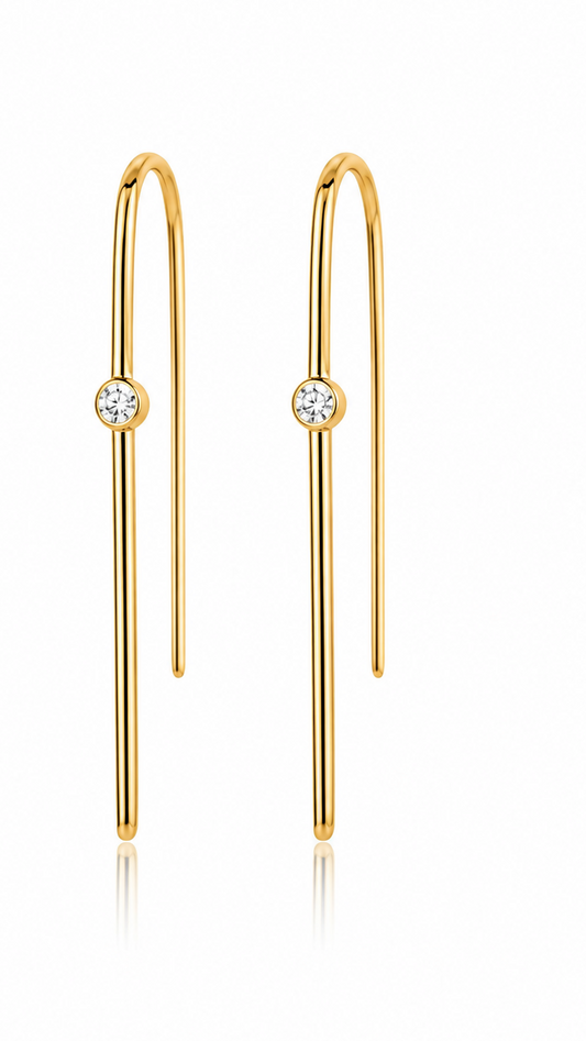 Bezel Diamond Threader Earrings in 14K Yellow Gold