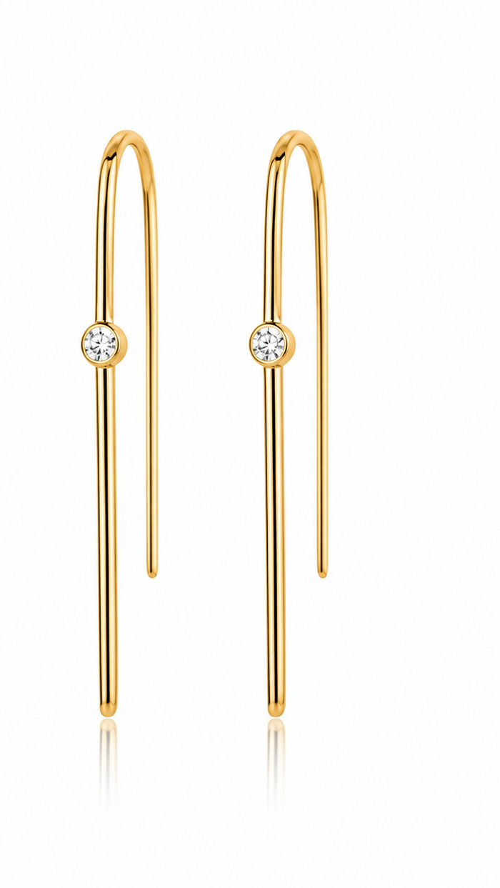 Bezel Diamond Threader Earrings in 14K Yellow Gold