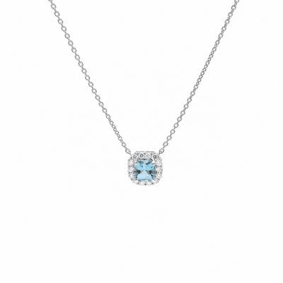 Radiant Aquamarine 18K Diamond White Gold Pendant Necklace