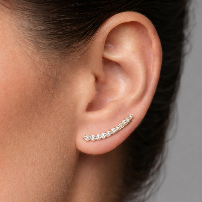 Tapered Diamond Climber Stud Earrings in 18K Gold