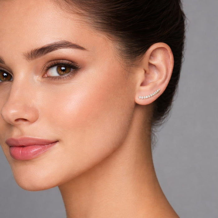 Tapered Diamond Climber Stud Earrings in 18K Gold