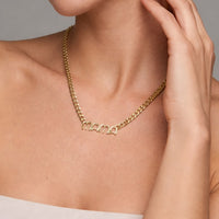 Cuban Chain Letter Mama Necklace in 14K Yellow Gold