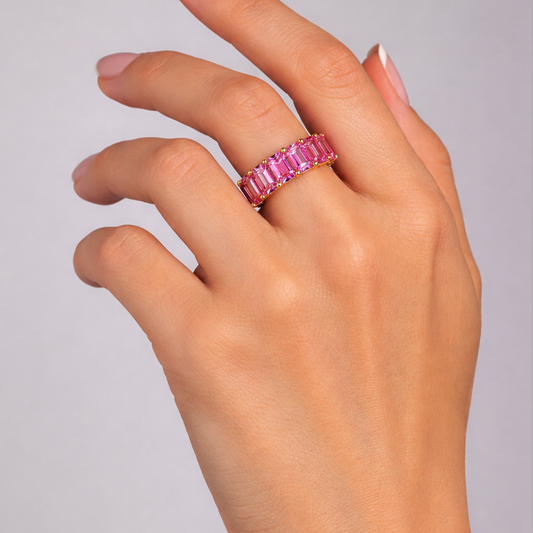 Pink Sapphire Diamond Ring in 14K Yellow Gold