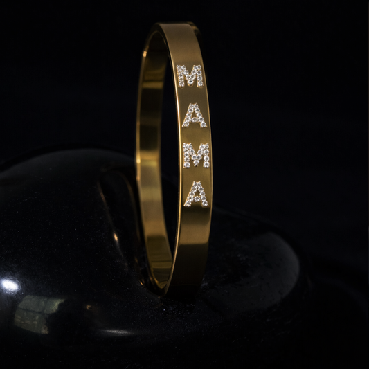 Mama Bangle Pave Letter Diamond Bracelet in 14K Yellow Gold