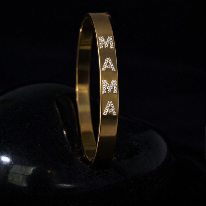 Mama Bangle Pave Letter Diamond Bracelet in 14K Yellow Gold