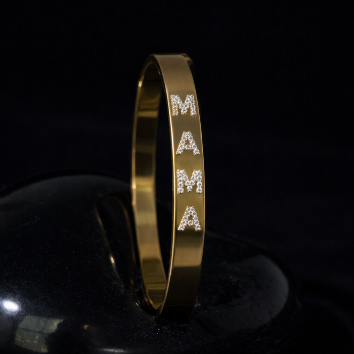 Mama Bangle Pave Letter Diamond Bracelet in 14K Yellow Gold