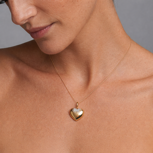 Diamond Fluted Heart Pendant Necklace in 14K Yellow Gold