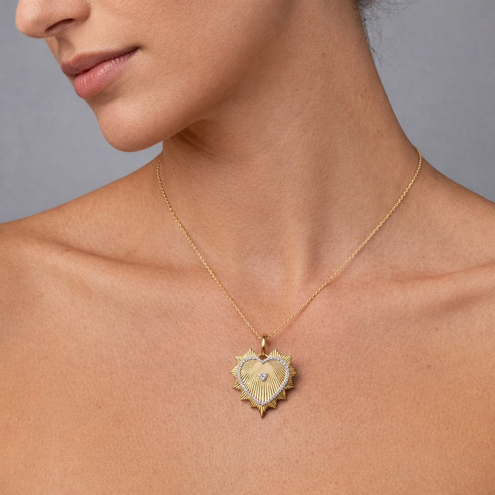 Heart Shape Diamond Pendant Necklace in 14K Yellow Gold