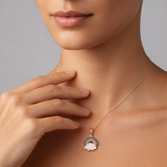 Tsavorite Pink Sapphire Pendant Necklace in 14K Yellow Gold