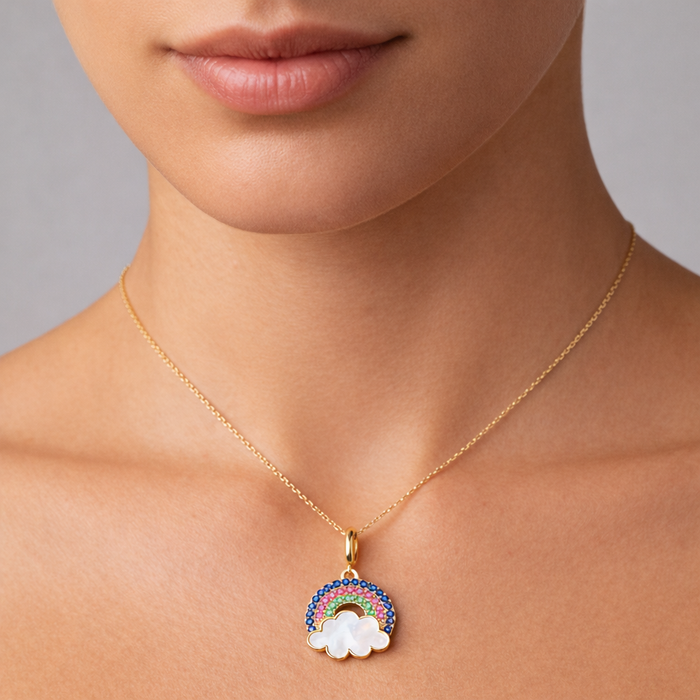 Tsavorite Pink Sapphire Pendant Necklace in 14K Yellow Gold