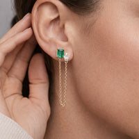 Emerald Cascade Diamond Chain Earrings in 14K Yellow Gold