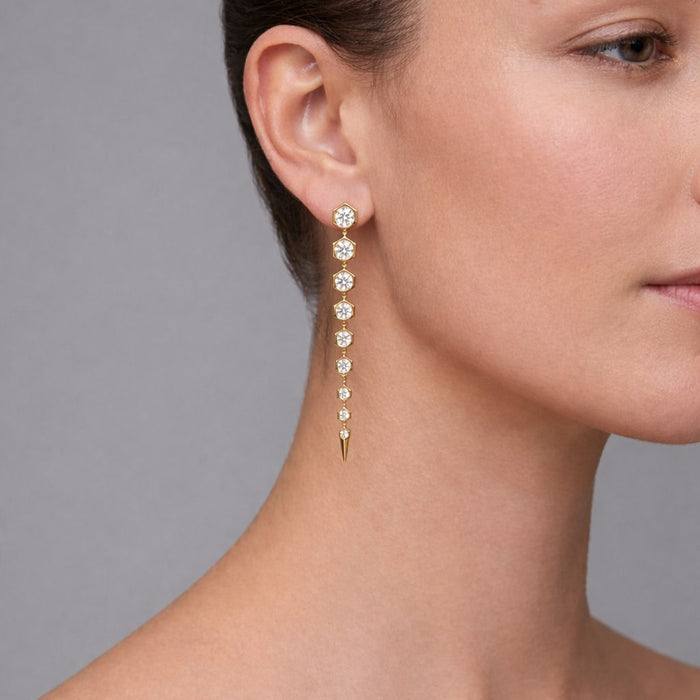 Hexagon Cascade Diamond Drop Earrings in 18K Yellow Gold