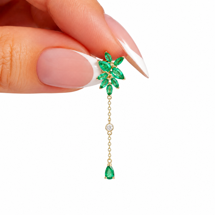 Green Sapphire Diamond Earrings in 14K Yellow Gold