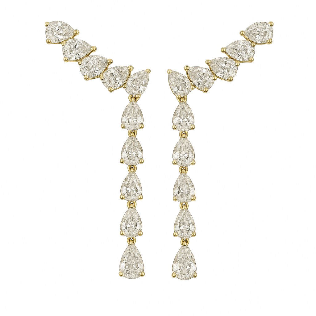 Golden Cascade 14K (or 18k upon request) Yellow Gold Pear Diamond Drop Earrings