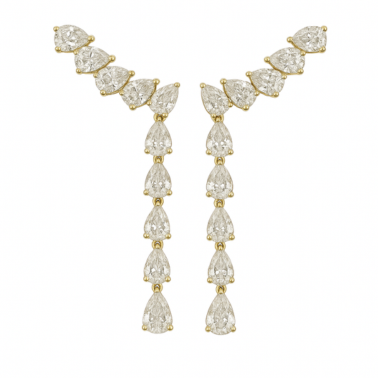 Golden Cascade Pear Diamond Drop Earrings in 14K Yellow Gold