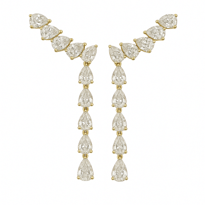 Golden Cascade 14K (or 18k upon request) Yellow Gold Pear Diamond Drop Earrings