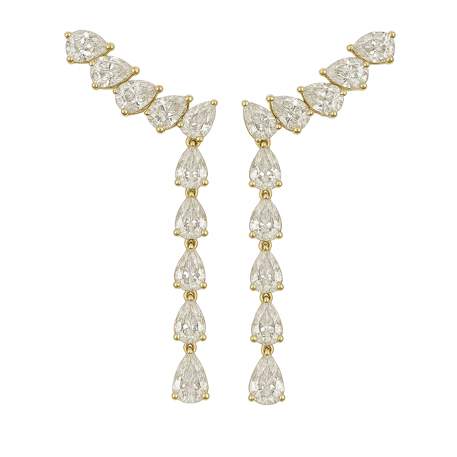 Golden Cascade Pear Diamond Drop Earrings in 14K Yellow Gold