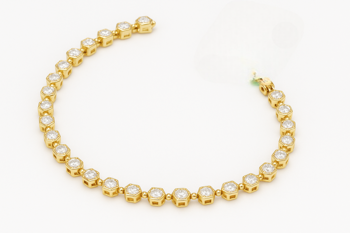 Hexagon Diamond Tennis Bracelet in 18K Yellow Gold