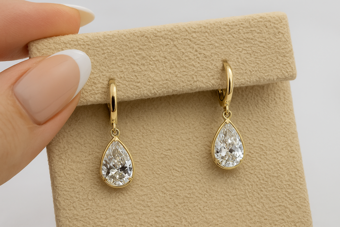 Elysian Pear Diamond 14K (or 18K upon request) Yellow Gold Drop Earrings