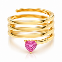 Pink Sapphire Heart Accent 14K Gold Stacked Band Ring