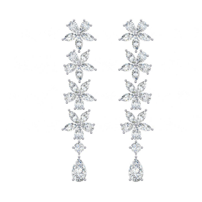 Flowers Petal Diamond Drop Earrings in 18K White Gold