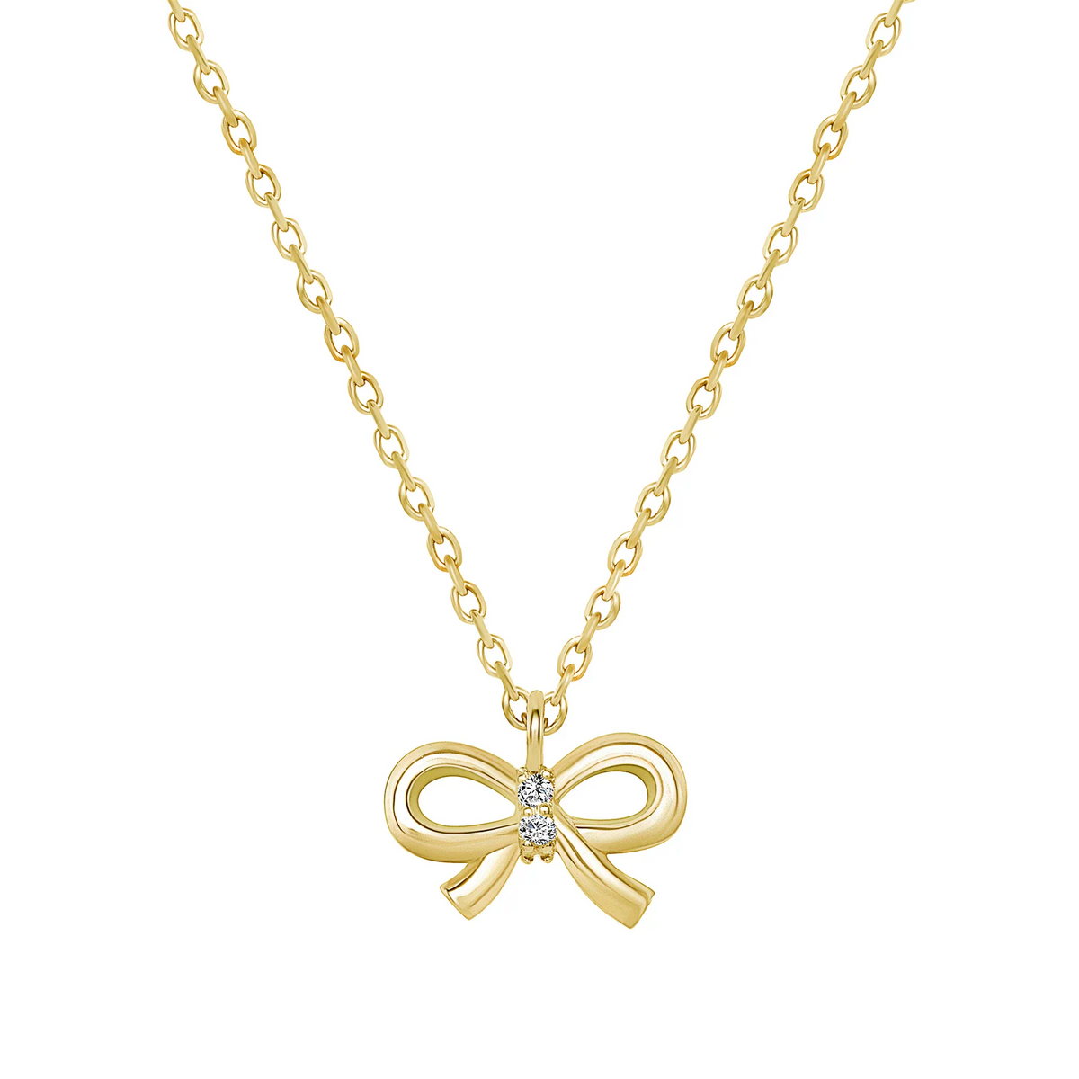 Round Diamond Ribbon Pendant Necklace in 14K Gold