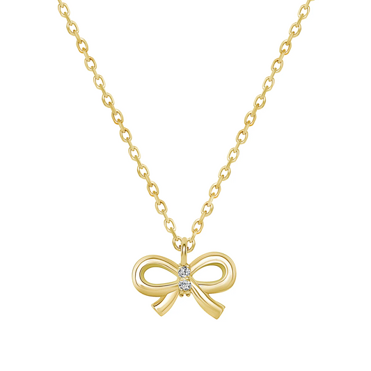 Round Diamond Ribbon Pendant Necklace in 14K Gold