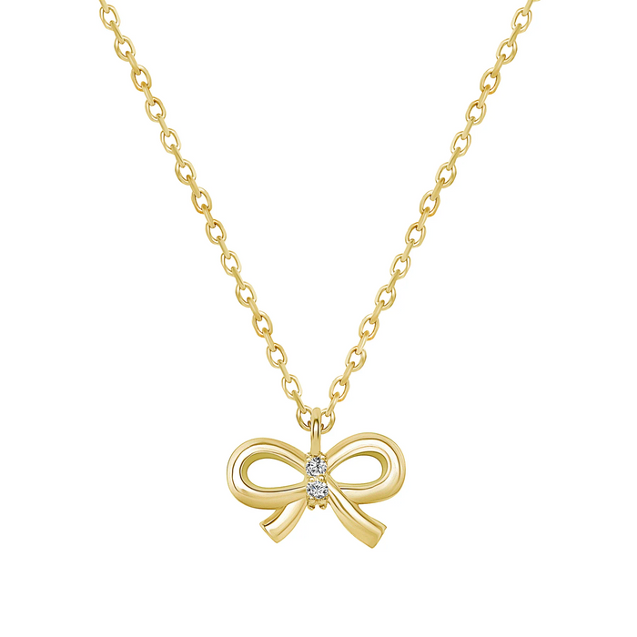 Round Diamond Ribbon Pendant Necklace in 14K Gold