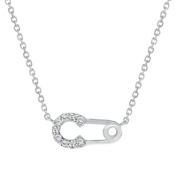 Round Diamond Safety Pin Pendant Necklace in 14K Gold