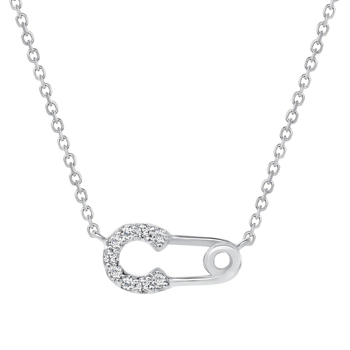 Round Diamond Safety Pin Pendant Necklace in 14K Gold