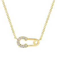 Round Diamond Safety Pin Pendant Necklace in 14K Gold