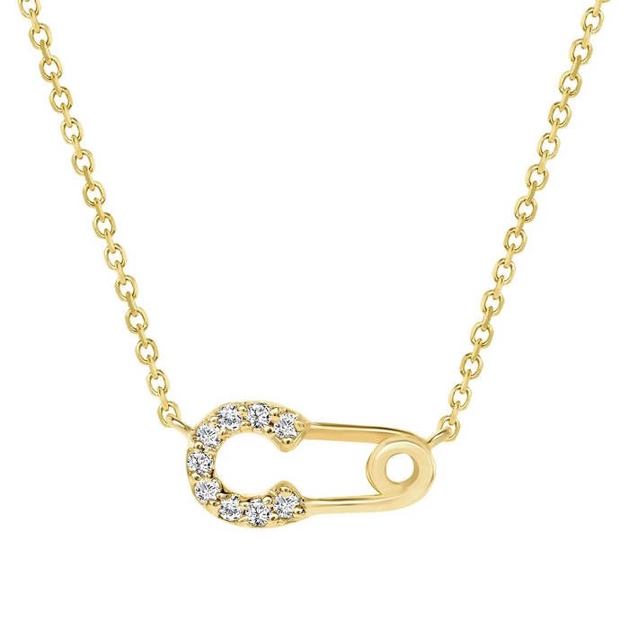 Round Diamond Safety Pin Pendant Necklace in 14K Gold