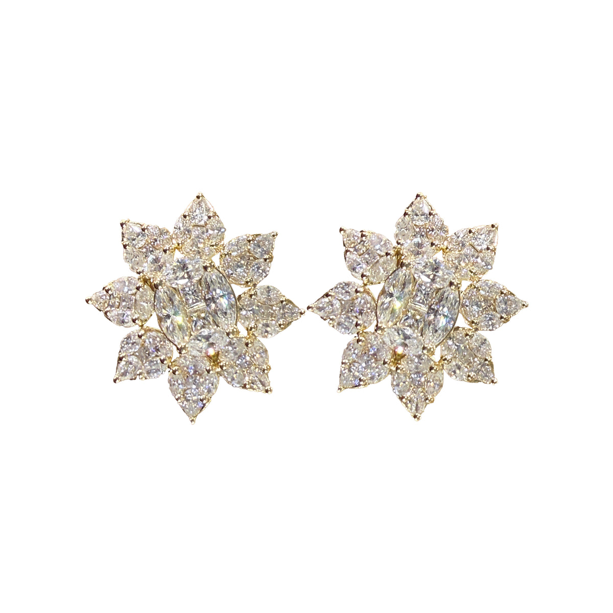 Floral Cluster Diamond Stud Earrings in 14K Yellow Gold