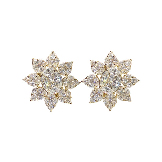 Floral Cluster Diamond Stud Earrings in 14K Yellow Gold