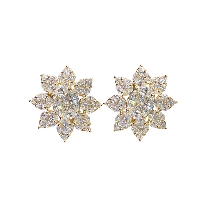 Floral Cluster Diamond Stud Earrings in 14K Yellow Gold