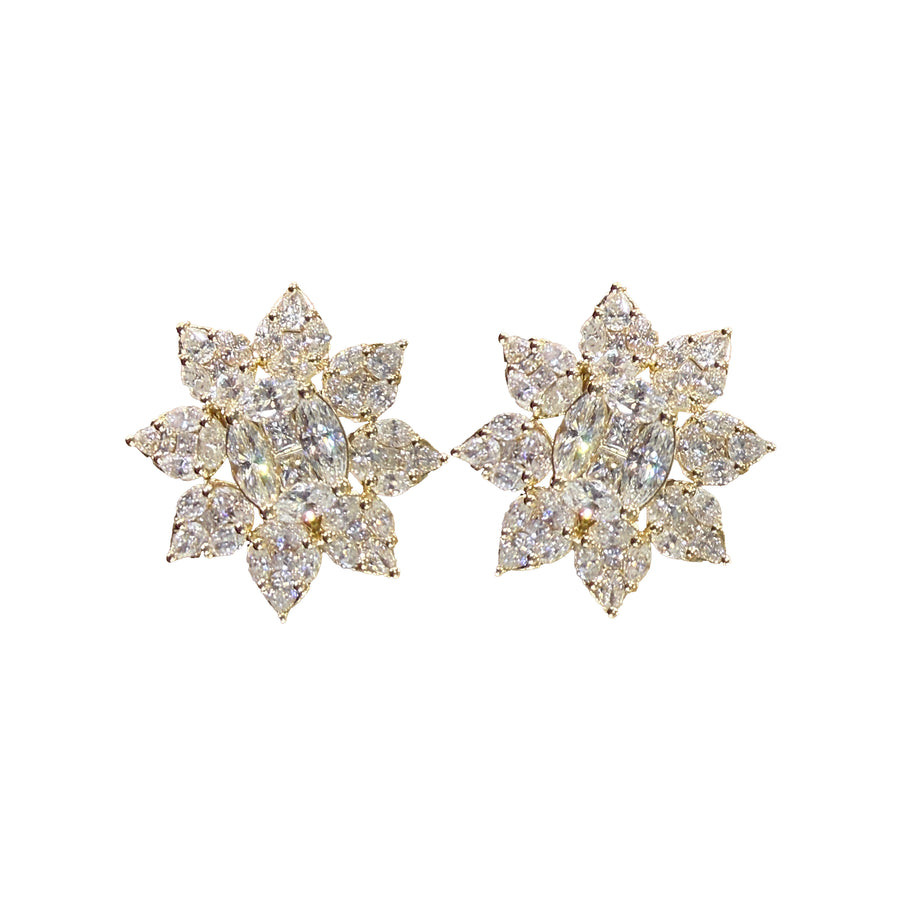 Floral Cluster Diamond Stud Earrings in 14K Yellow Gold