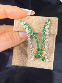 Emerald Diamond Leaf Curve Drop Earrings in 14K Yellow Gold