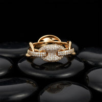 Pave Chain Diamond Link Ring in 14K Yellow Gold