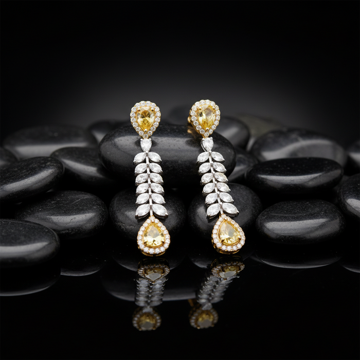 Longevity Round Diamond Drop Earrings in 14K Yellow Gold