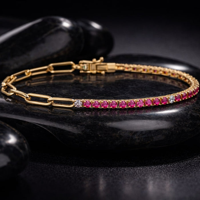 Sunset Prism Pink Sapphire Link Bracelet in 14K Yellow Gold