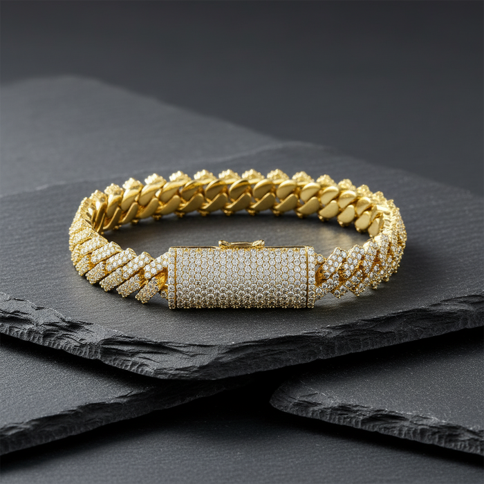 Round Cut Diamond Cuban Bracelet in 14K Yellow Gold